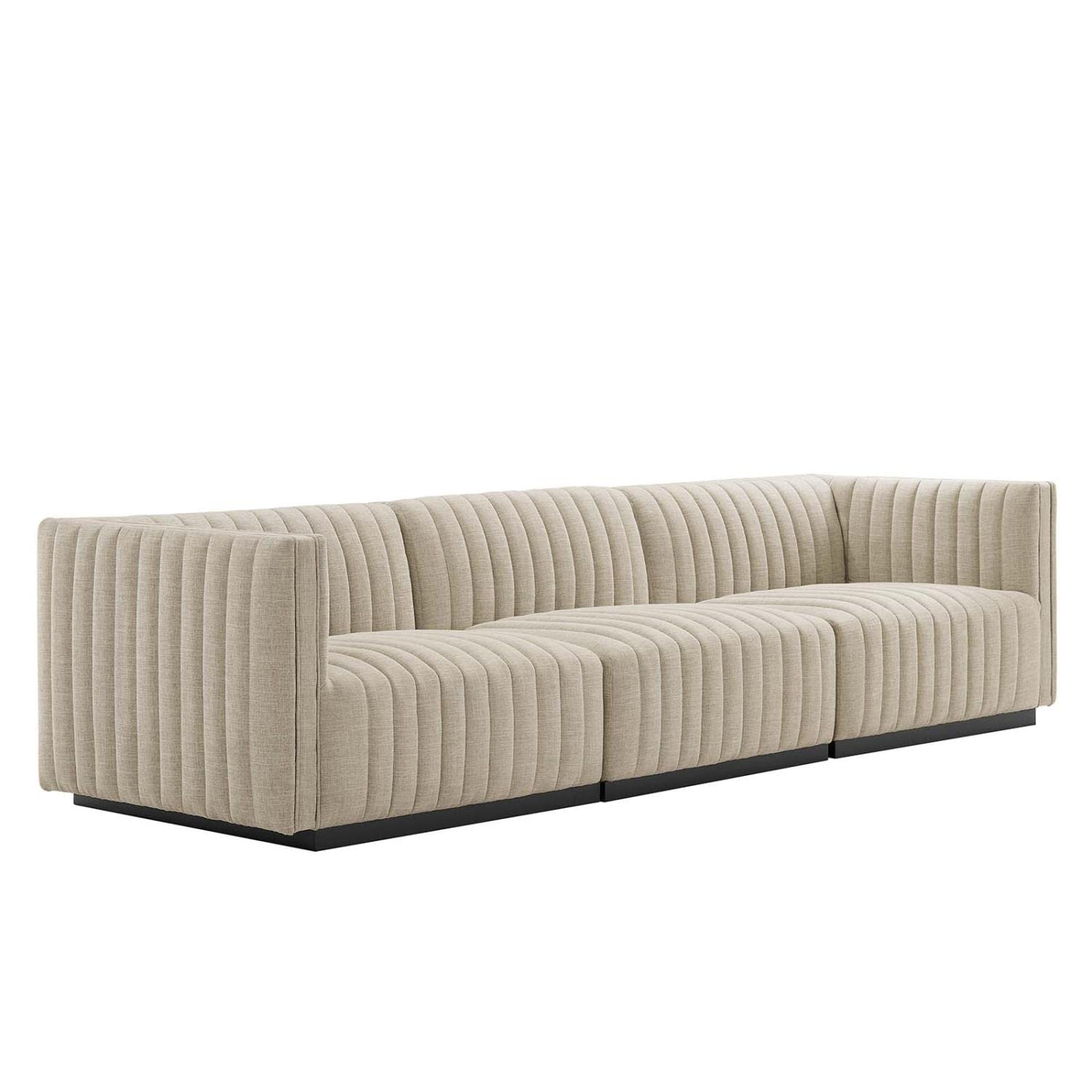 Modway Conjure Channel Tufted Upholstered Fabric Sofa in Black/Beige