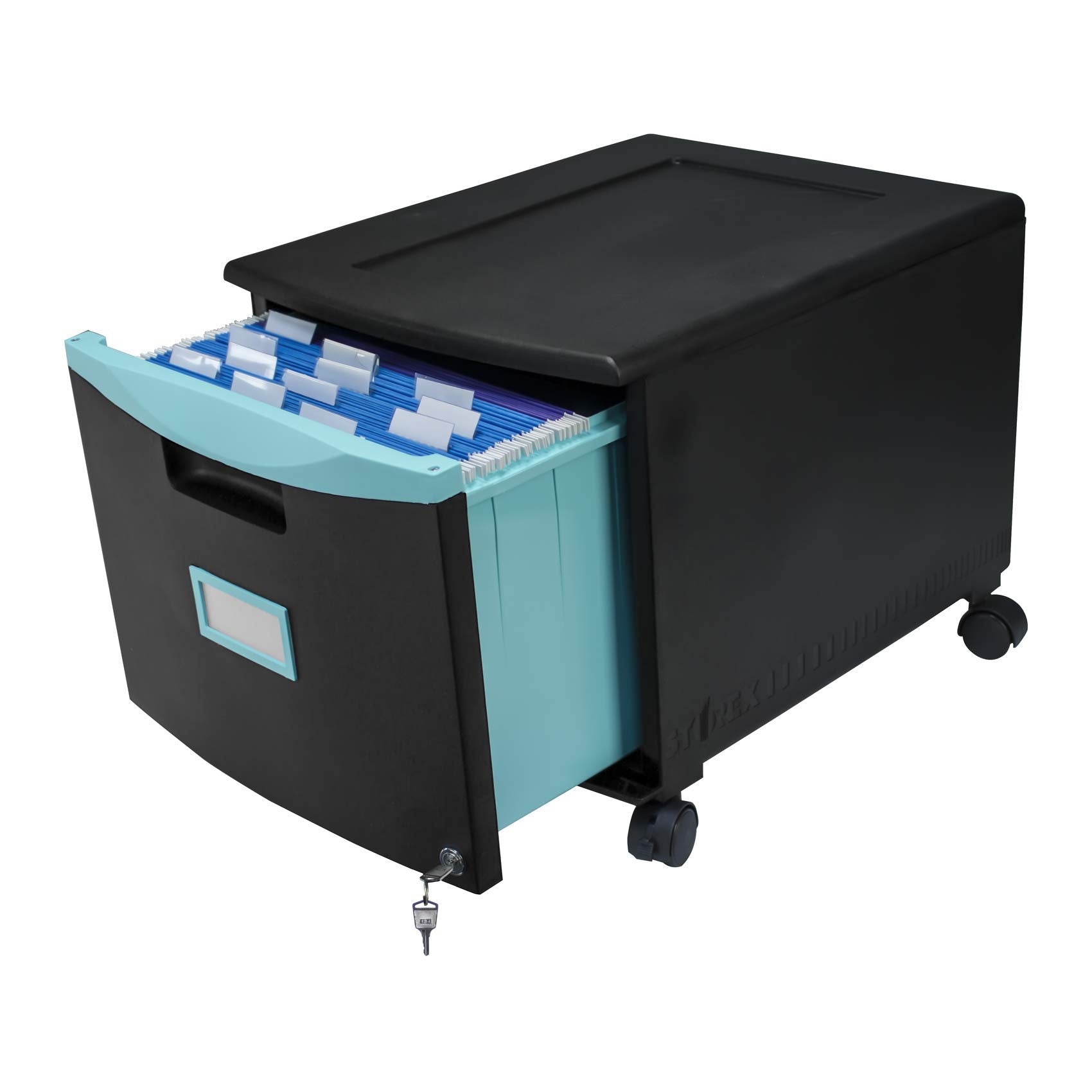Storex 61270U01C File Cabinet, 1-Drawer, Black/Teal