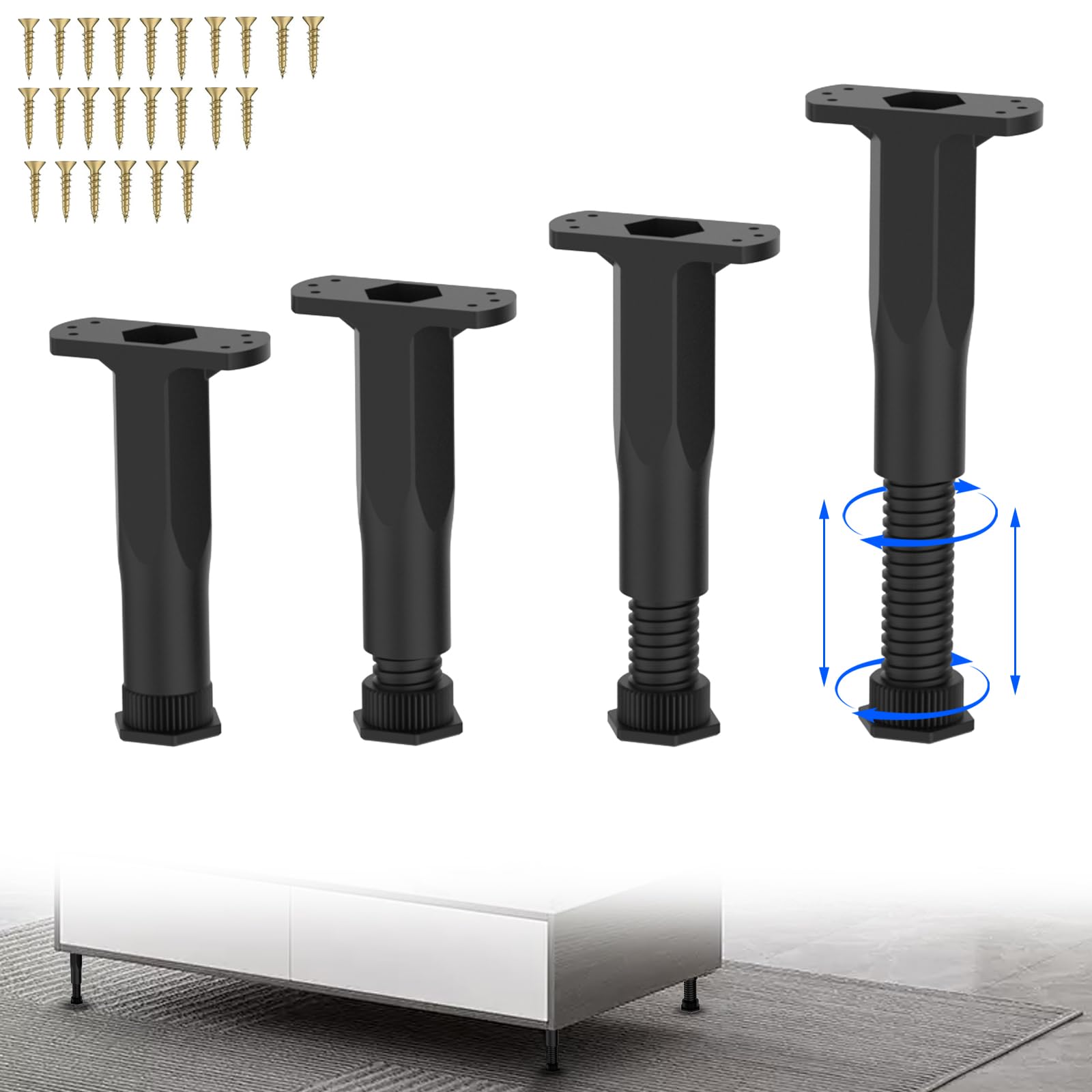 SKMYL Adjustable Height Center Bed Support Leg for Sagging Shelf, Furniture Legs for Frame,Slat and Riser (6-11(4PCS))