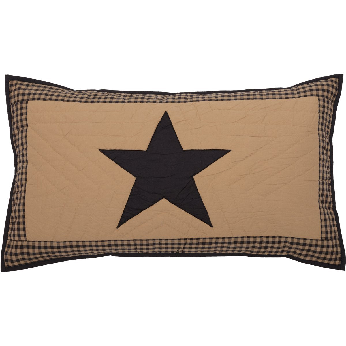 VHC Brands Check Star Cotton Primitive Bedding Hand Quilted Appliqued King Sham, Raven Black