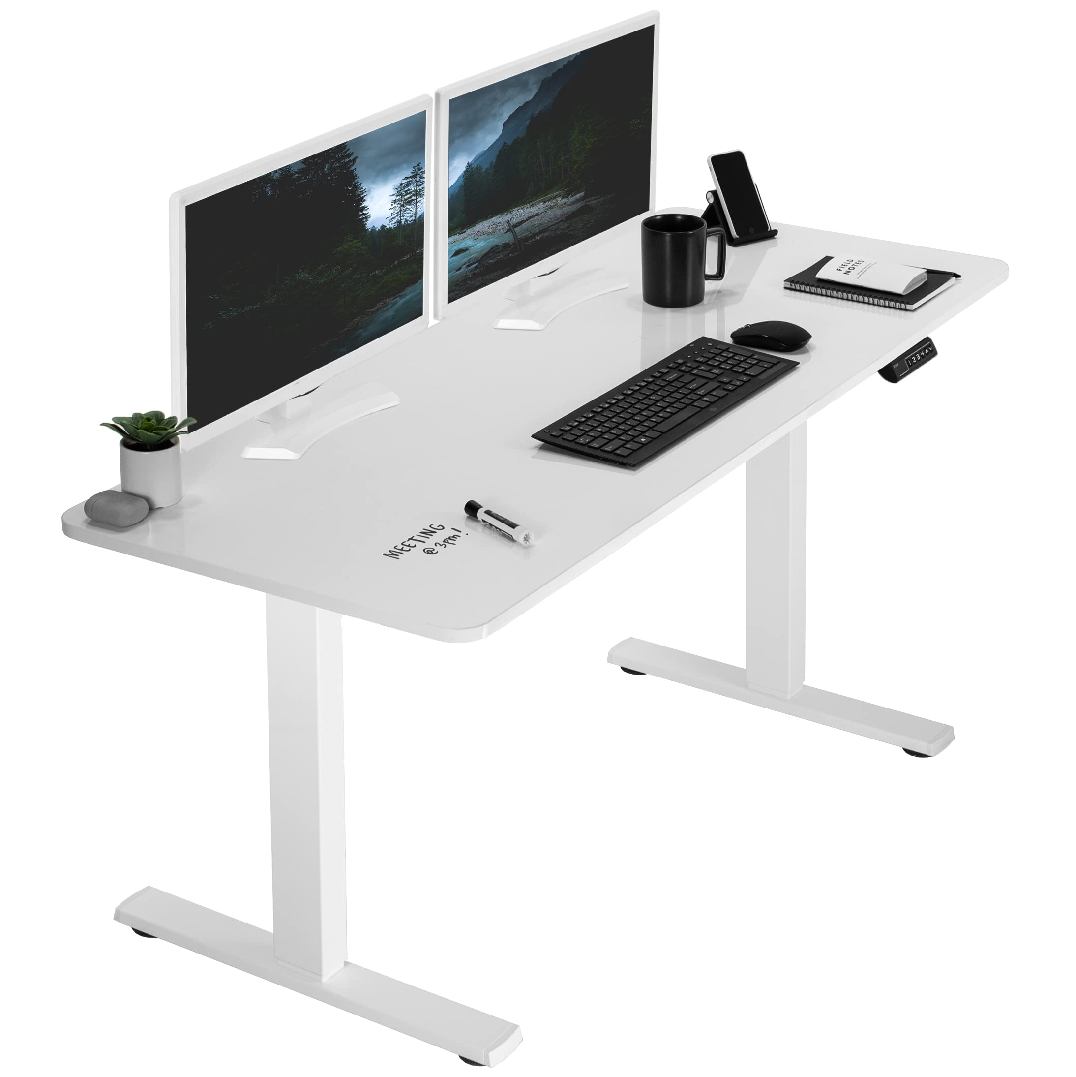 VIVO Electric Height Adjustable 60 x 24 inch Memory Stand Up Desk, White Dry Erase Solid One-Piece Table Top, White Frame, Stand