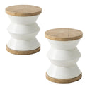 COSIEST Outdoor Side Table Set of 2, Round MgO Concrete Side Table, Patio End Table, Lightweight Concrete Accent Table with Rotu