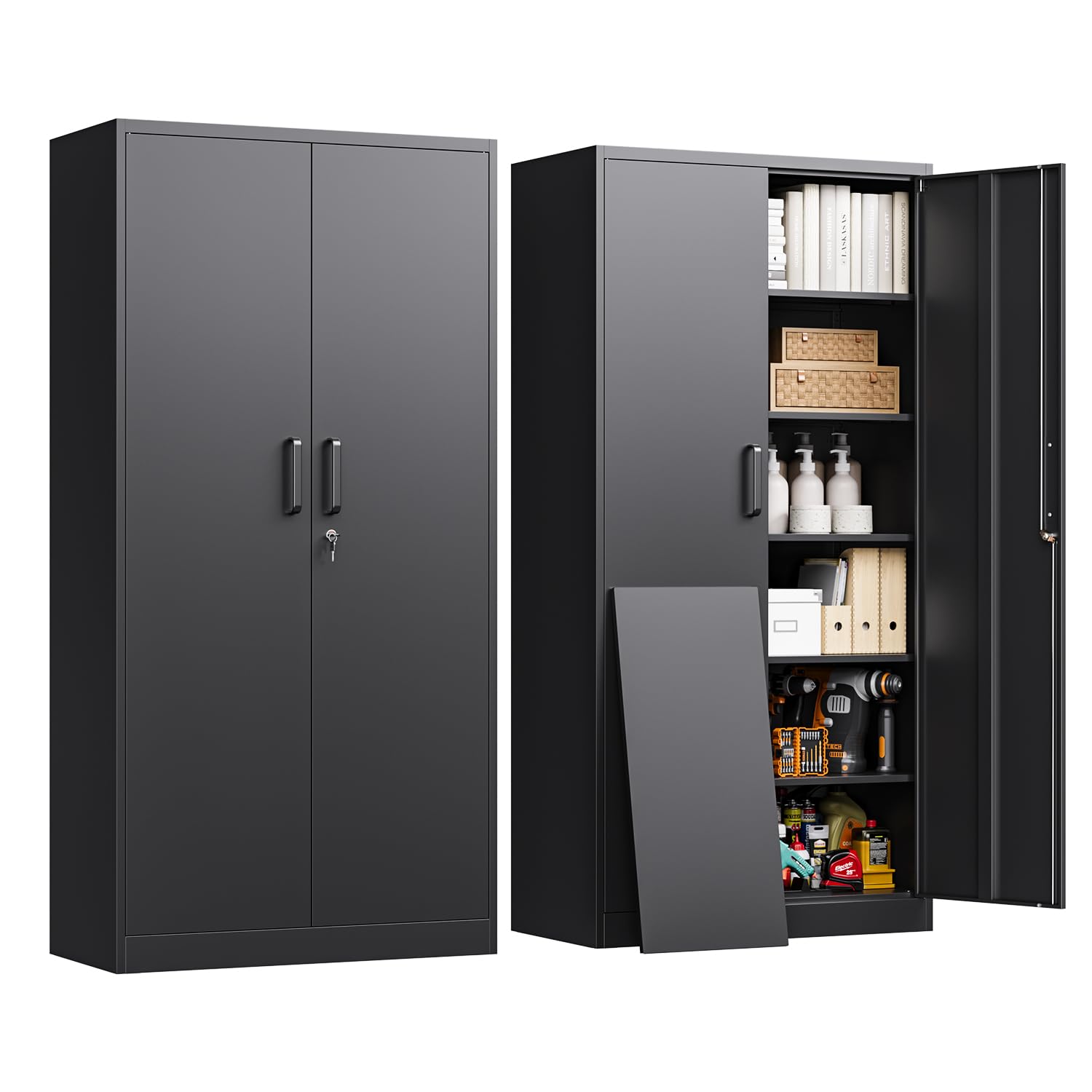LISSIMO Metal Storage Cabinet with Lock,72  Tall Storage Cabinet with Doors and Adjustable Shelves,Steel Locking Cabinets for Ga