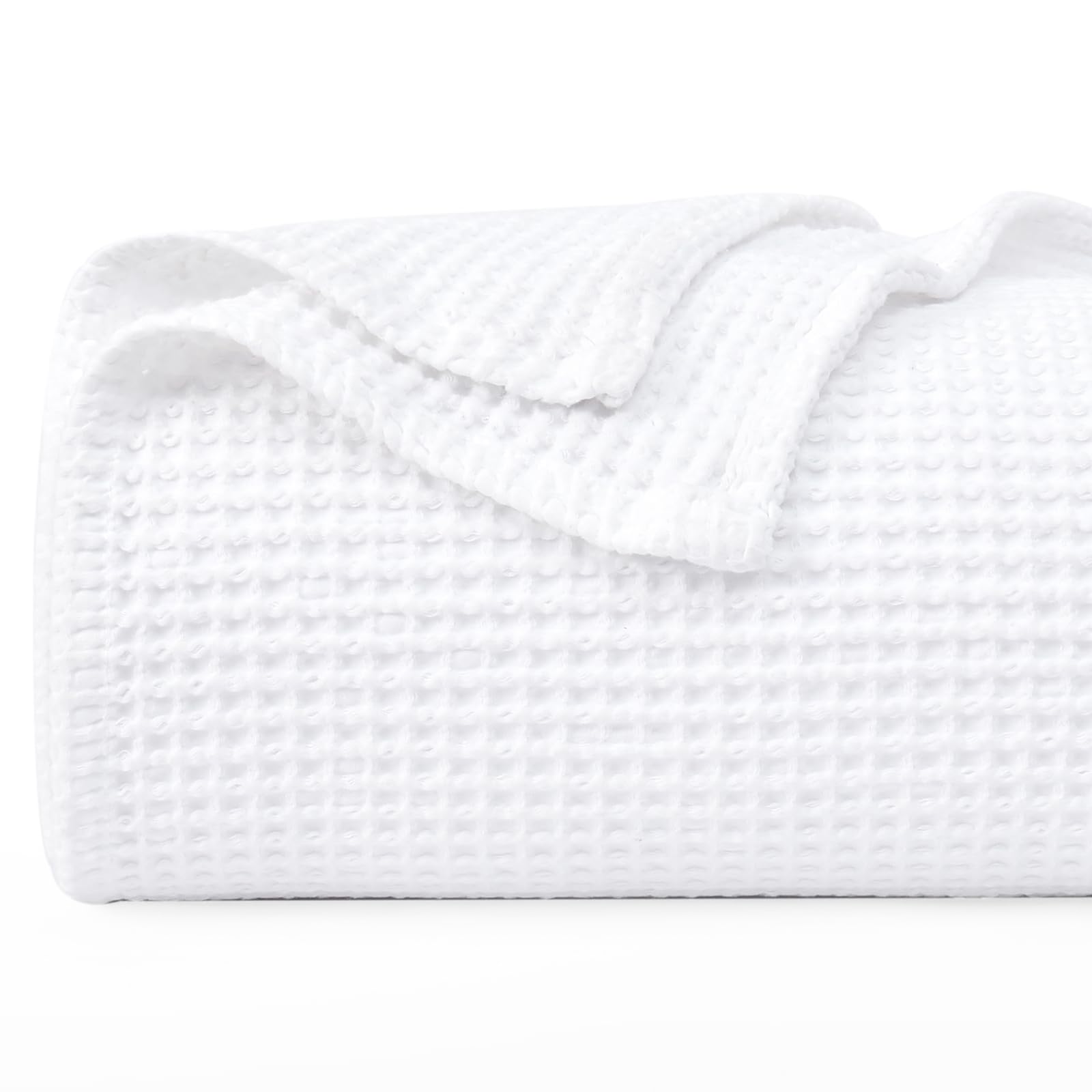 PHF 100% Cotton Waffle Weave Blanket Queen Size 90x90-Lightweight Washed Soft Breathable Blanket Perfect for Summer - Great Blan