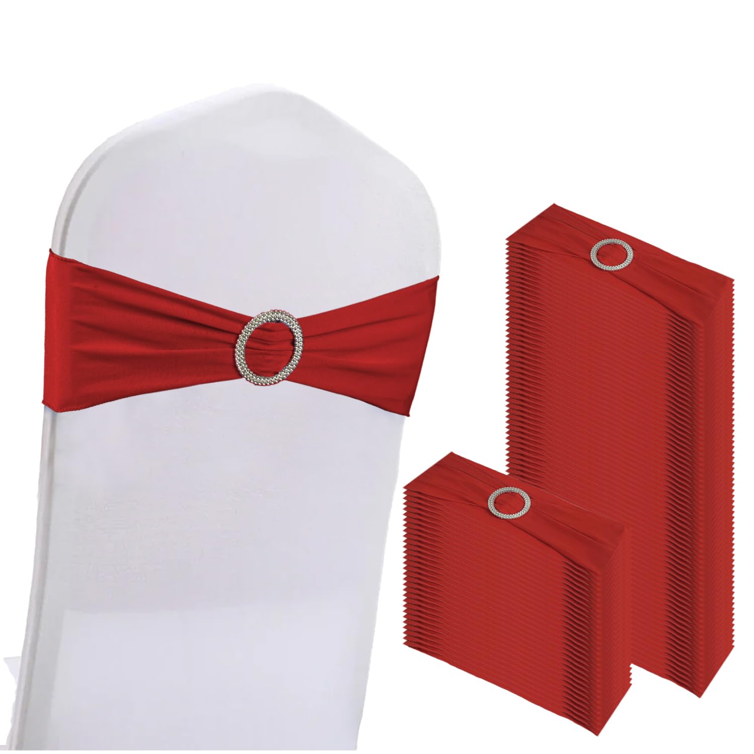 WJWHQ 100PCS Spandex Stretch Chair Sashes Bows Elastic Chair Cover Bands Ties with Buckle Slider for Wedding Party Reception Eve
