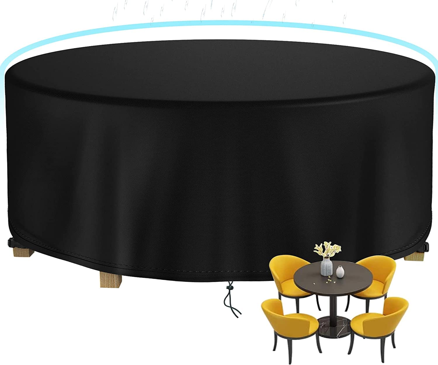 Round Patio Table Cover Waterproof, 96.4 Diax27.9 H Heavy Duty Oxford Fabric Outdoor Patio Furniture Cover Patio Table Chair Set
