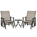 Outsunny 3-Piece Outdoor Gliders Set Bistro Set with Steel Frame, Tempered Glass Top Table for Patio, Garden, Backyard, Lawn, Gr