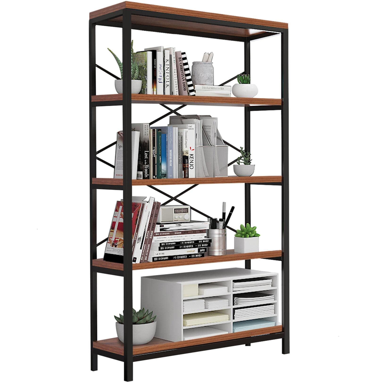 Himimi Industrial Bookshelf 5-Tier, Bookcase 58 H Ladder Shelf, Storage Shelves Rack Shelf Unit, Accent Furniture Metal Frame, H