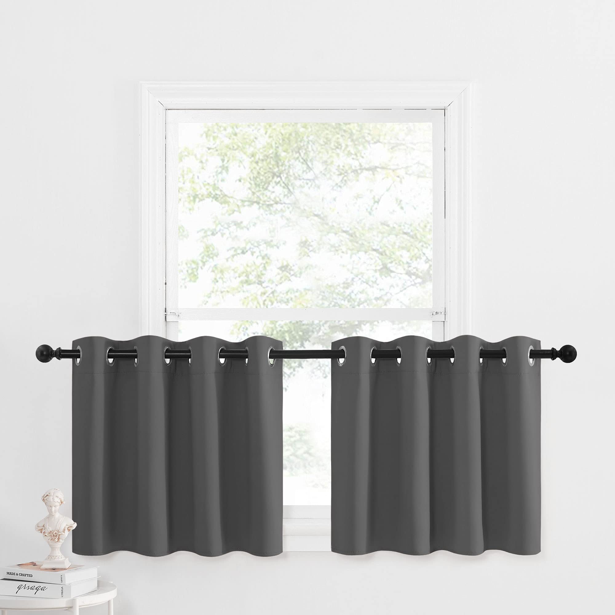 NICETOWN Kitchen Blackout Tiers Window Curtains Over Sink - Thermal Insulated Home Decor Small Blackout Grommet Winow Tiers for 