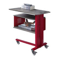 Benjara Accent Table with Metal Cargo Style and 3 Caster Wheels, Red