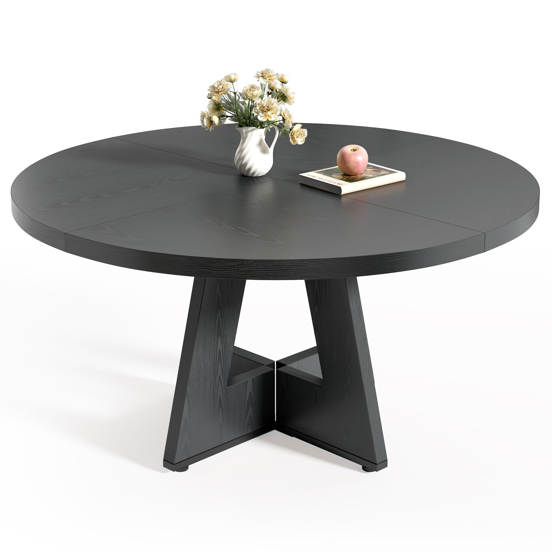 LITTLE TREE Round Dining Table for 4-6 People, 47 Inches Dining Room Table with Wooden Pedestal Base, Circle Kitchen Tables for 