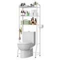 Simple Trending Over The Toilet Storage Rack, Metal 3 Tier Bathroom Organizer Shelf with Paper Holder and 3 Hooks, White