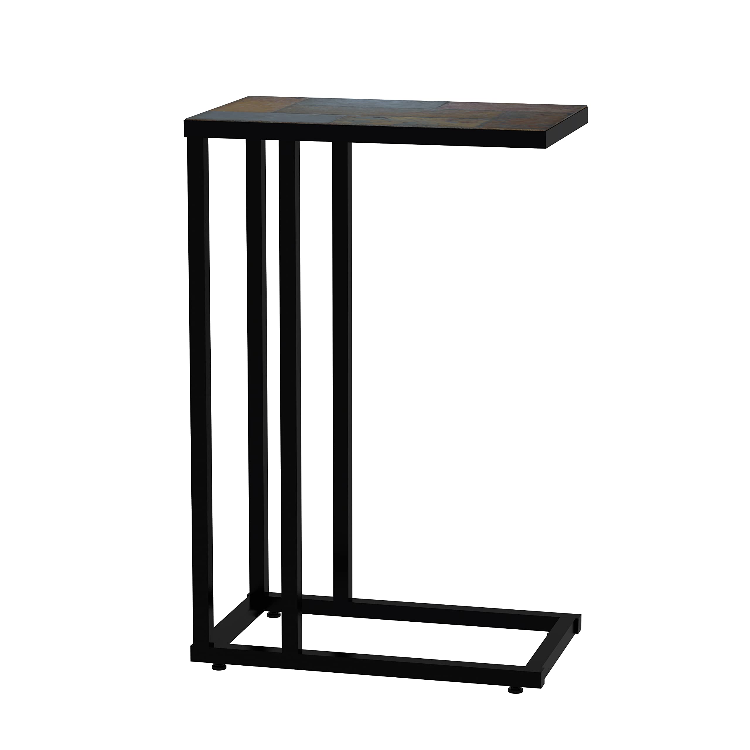 Zhongma Couch Tray Table,C-Shap End Table with Slate Table Top, Solid Real Stone, Side Table,Accent Table for Small Spaces