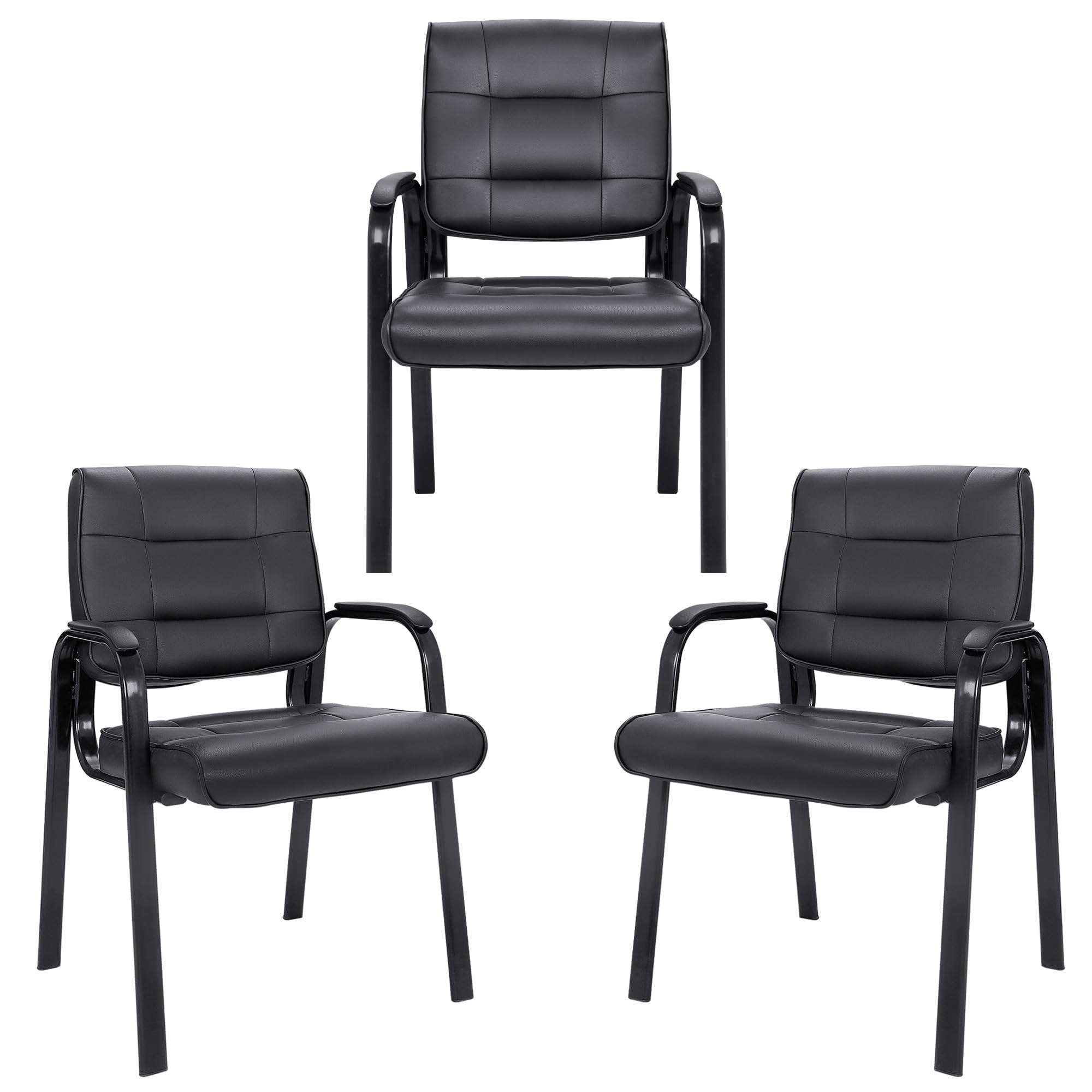 SUPER DEAL Office Guest Chair Bonded Leather Executive Side Chair Reception Chair W/Solid Metal Frame Home Office Furniture Set 