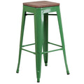 Flash Furniture Lily 30 High Backless Green Metal Barstool with Square Wood Seat