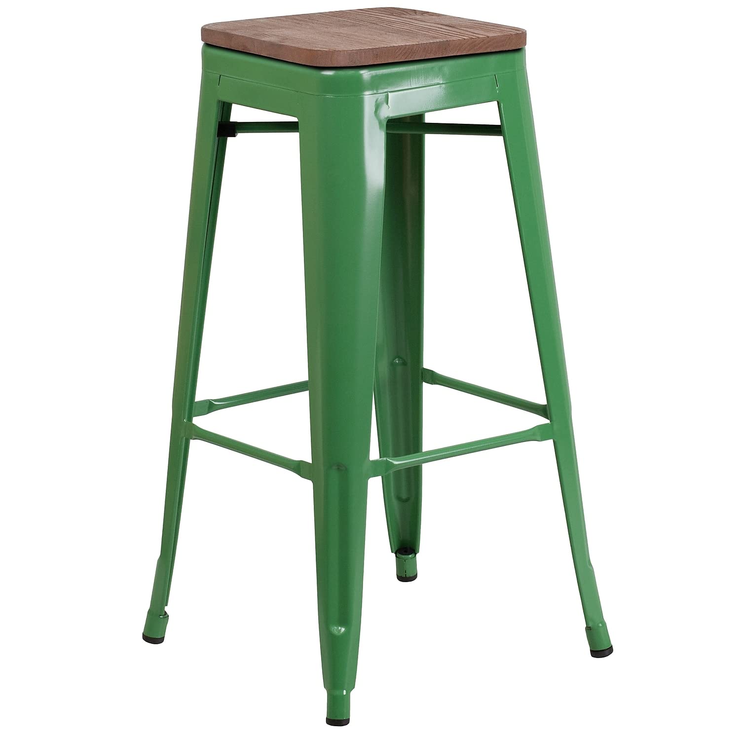 Flash Furniture Lily 30 High Backless Green Metal Barstool with Square Wood Seat
