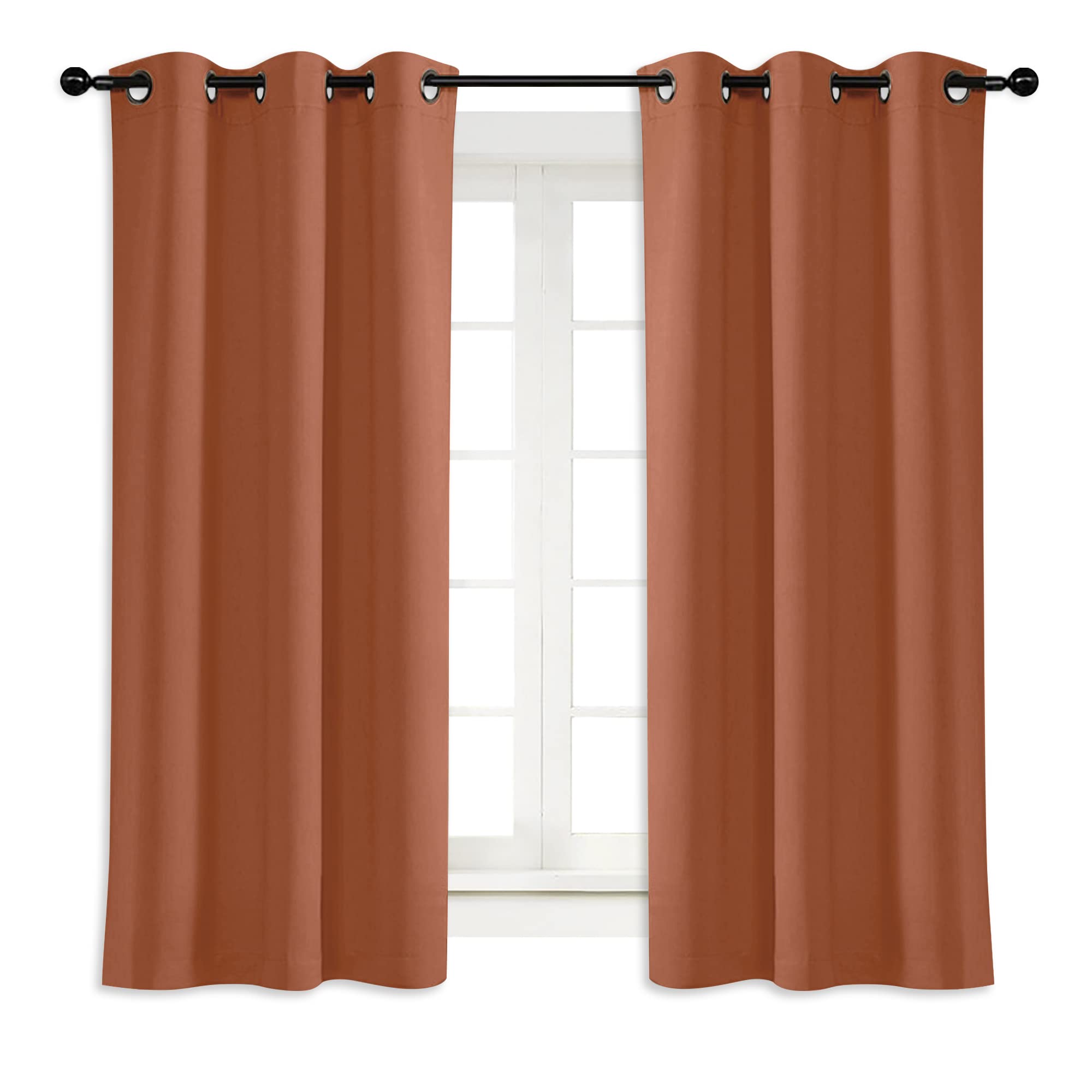 NICETOWN Burnt Orange Blackout Window Curtain for Kitchen Noise Reducing Solid Grommet Window Treatment Drapery/Drape for Hallow
