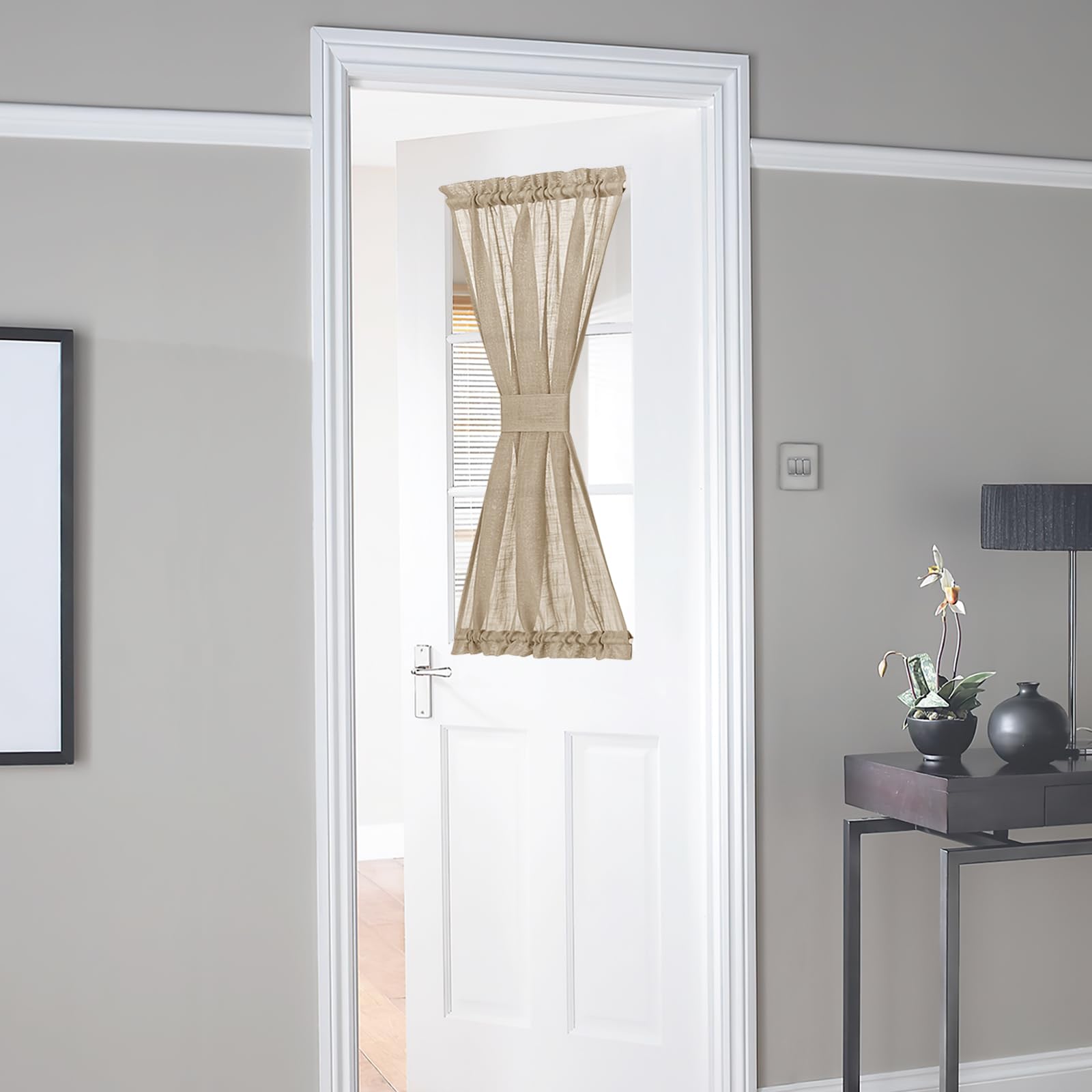 NICETOWN Privacy Sidelight Curtain Short - 40 inches Length Semitransparent Faux Linen Privacy with Enough Light French Door Pan