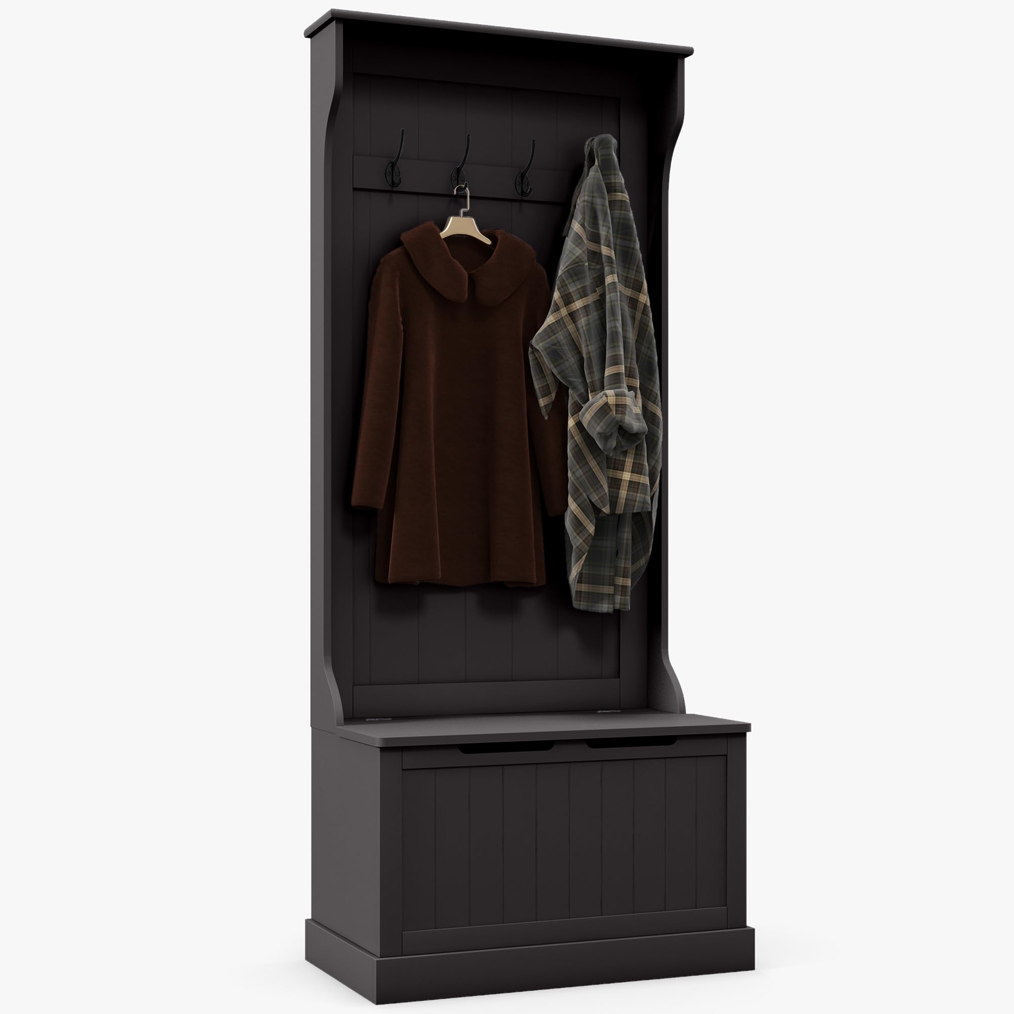 HOMCOM 3-In-1 Entryway Hall Tree with Storage Bench, Coat Rack with Four Hooks, and Shoe Storage, Black