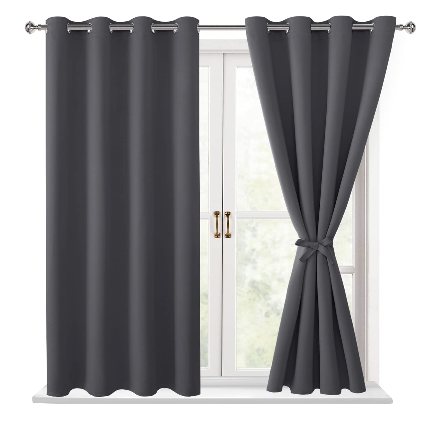 Hiasan Grommet Blackout Curtains for Bedroom, 52 x 54 Inches Long - Thermal Insulated & Light Blocking Window Curtains for Livin