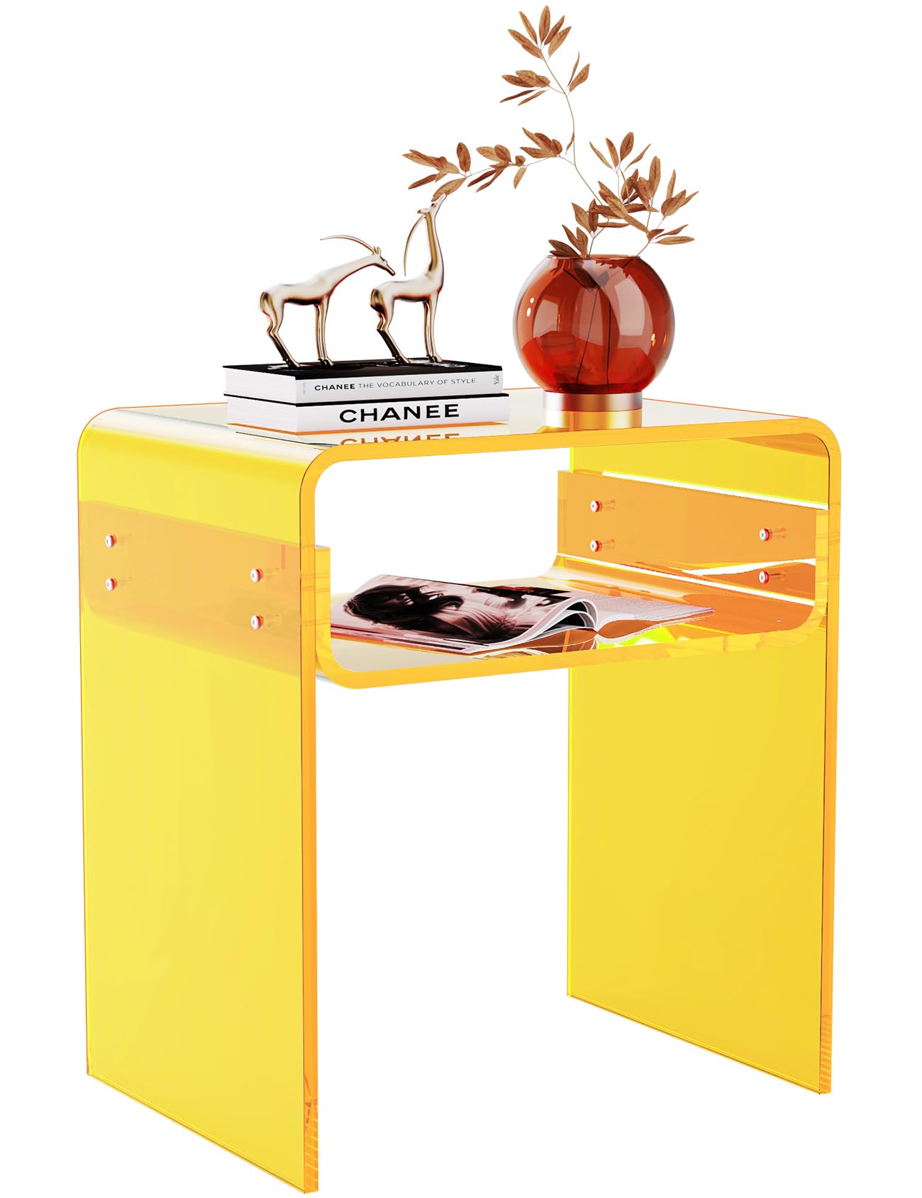 solaround Clear Acrylic End Table 2-Tier Bedside nightstand for Living Room Bedroom Home Decor (Yellow)