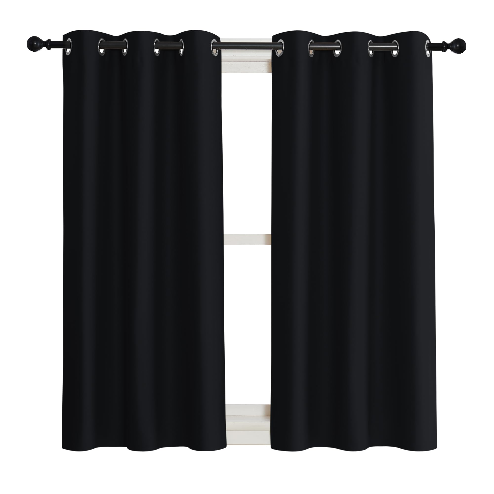 NICETOWN Black Out Curtain Panel Shade, Single Piece, 42 inches Wide by 54 inches Long, Black, Solid Energy Efficient Eyelet Top