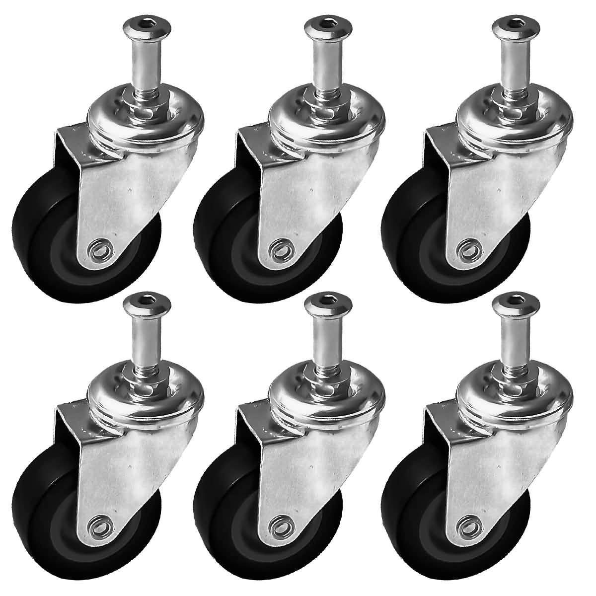 FactorDuty 6 Pack Heavy-Duty 2 Swivel Caster Wheels for Creeper Service Cart Stool Post Mount