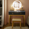 CHARMAID Vanity Desk with Lighted Mirror, Black Makeup Vanity Table with 4 Storage Drawers, 3 Lighting Modes, Solid Wood Legs, M