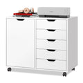 DEVAISE 5-Drawer Wood Dresser Chest with Door, Mobile Storage Cabinet, Printer Stand for Home Office