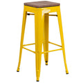 Flash Furniture Lily 30 High Backless Yellow Metal Barstool with Square Wood Seat