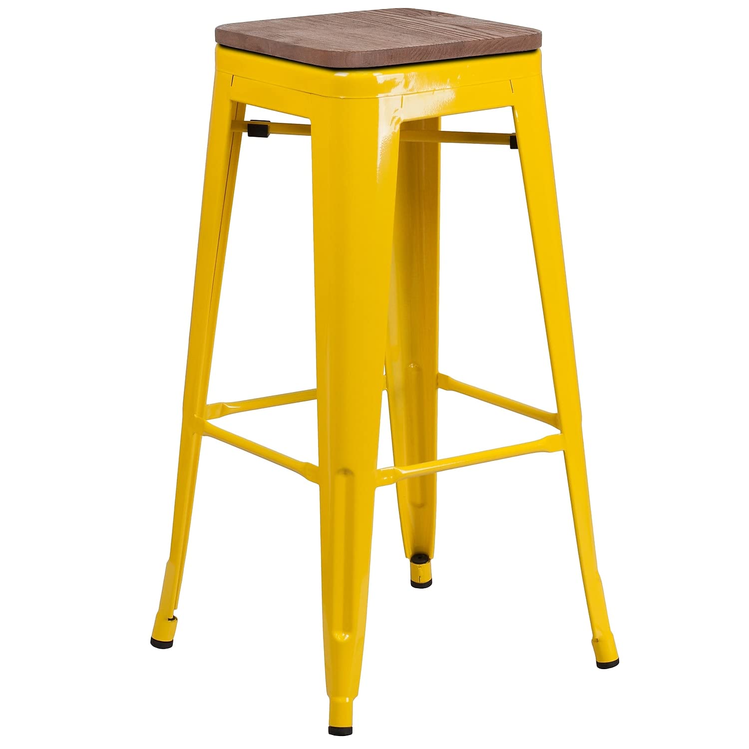 Flash Furniture Lily 30 High Backless Yellow Metal Barstool with Square Wood Seat