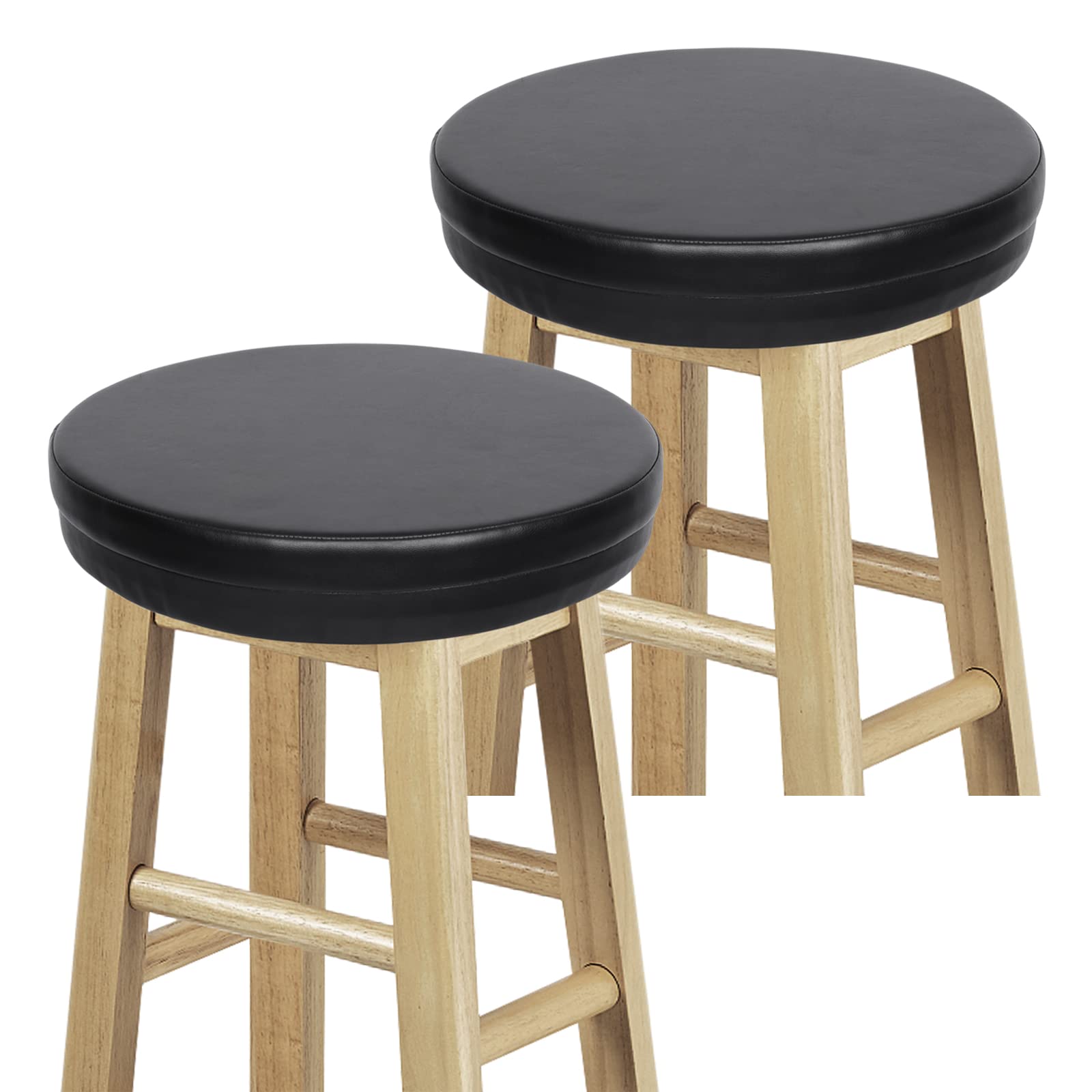 Shinnwa Bar Stool Cushion Set of 2 Round Foam Padded Seat Cushions Waterproof Leather Bar Stool Covers with Elastic and Non Slip