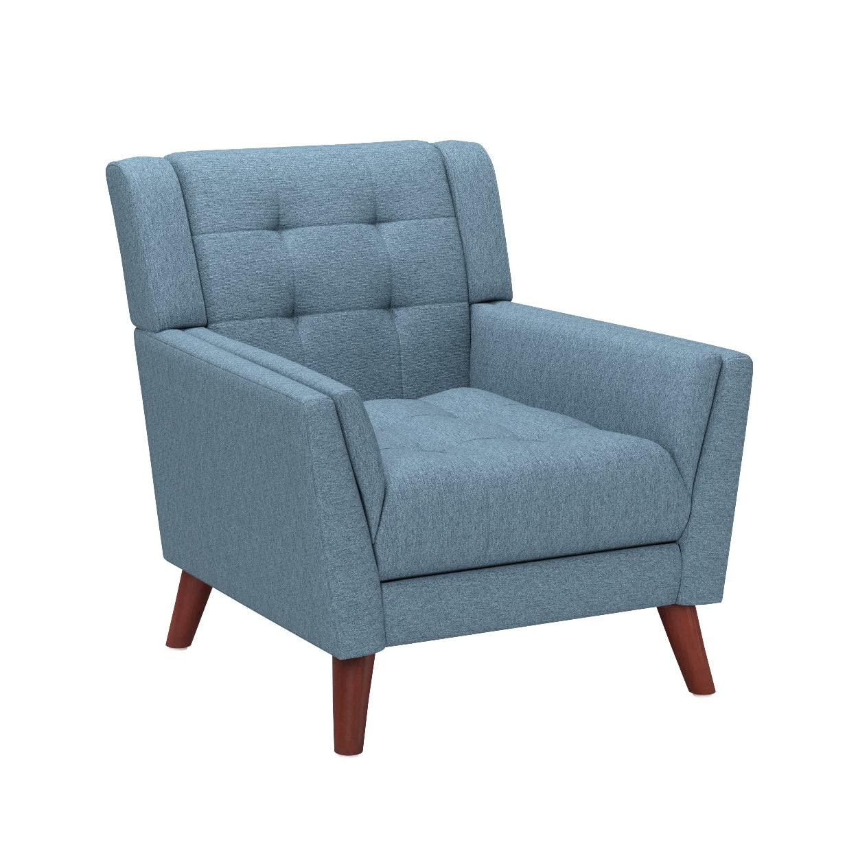 Christopher Knight Home Alisa Mid Century Modern Fabric Arm Chair, Blue and Walnut