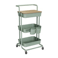 DTK 3 Tier Utility Rolling Cart with Cover Board, Rolling Storage Cart, H&le & Locking Wheels Kitchen Cart with 2 Small Baskets 