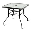 Tangkula Outdoor Dining Table with 2 inches Umbrella Hole, 32 inches Tempered Glass Top Square Patio Table, for Balcony, Backyar