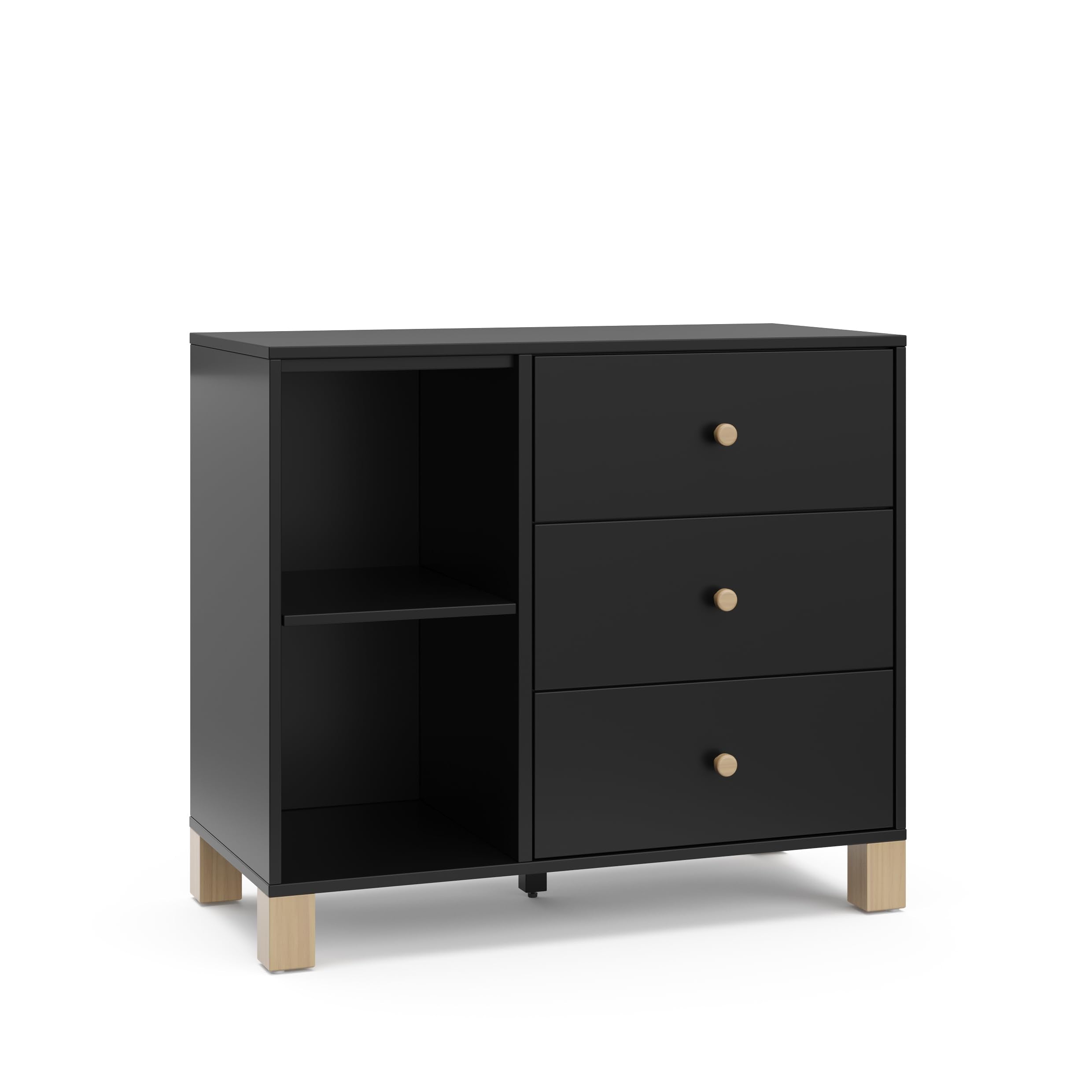 Storkcraft California 3 Drawer Combo Dresser (Black with Driftwood) - GREENGUARD Gold Certified, Interlocking Drawer System, Pre