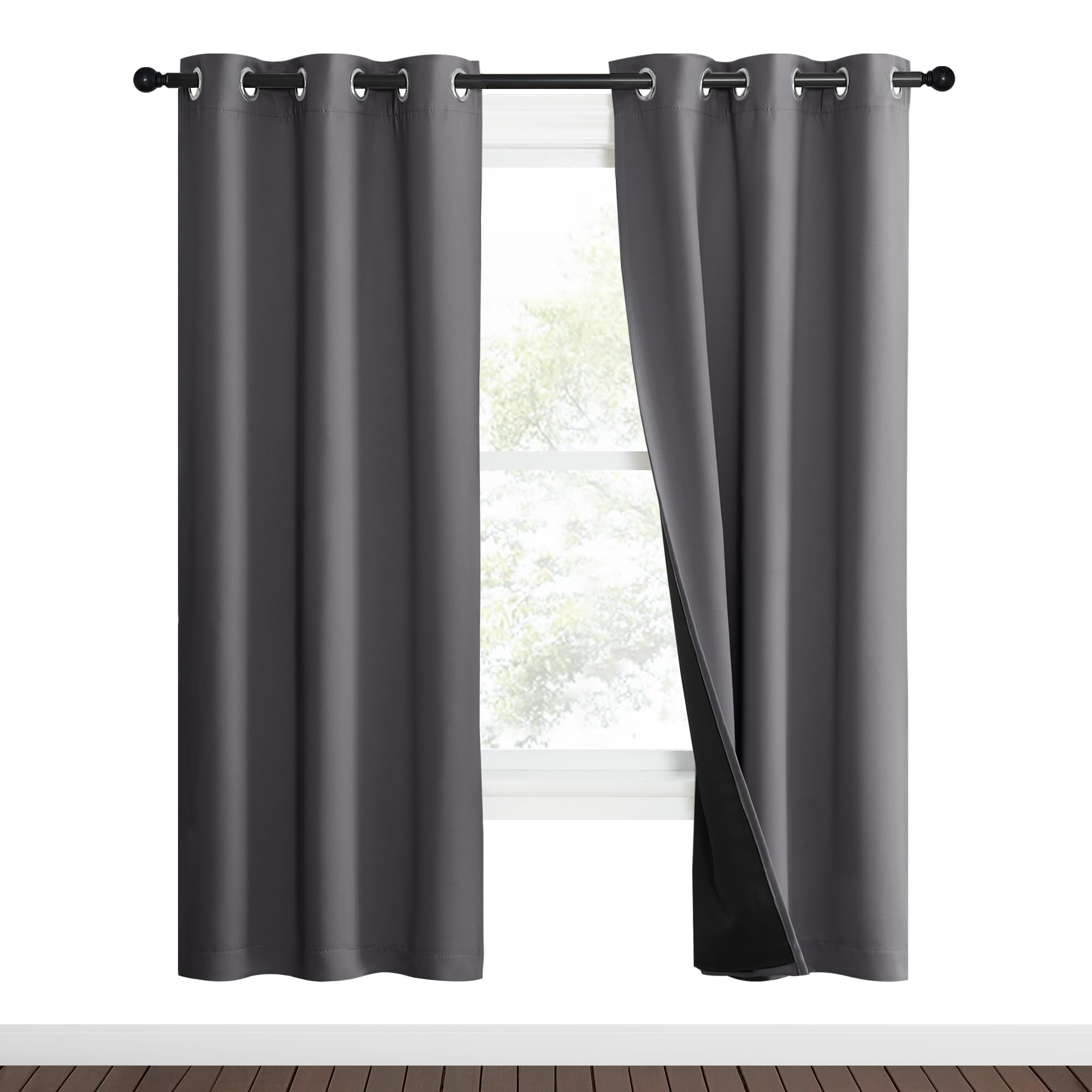 NICETOWN Grey Full Shade Curtain Panels, 37 Wide x 70 Long, Gray, Pair of Thermal Insulated & Energy Efficiency Blackout Curtain