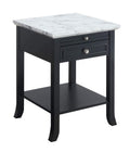 Convenience Concepts American Heritage Logan End Table with Drawer and Slide, White Faux Marble Top/Black