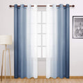 DWCN Blue Faux Linen Ombre Sheer Curtains - Gradient Semi Voile Curtains for Bedroom and Living Room, Set of 2 Grommet Top Windo