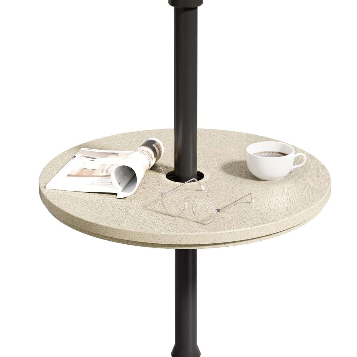 FONTOI Patio Adjustable Table Top, 14.8 Inch Black Tempered Tabletop with 1.6 Inch Umbrella Hole, Outdoor Umbrella Round Table T