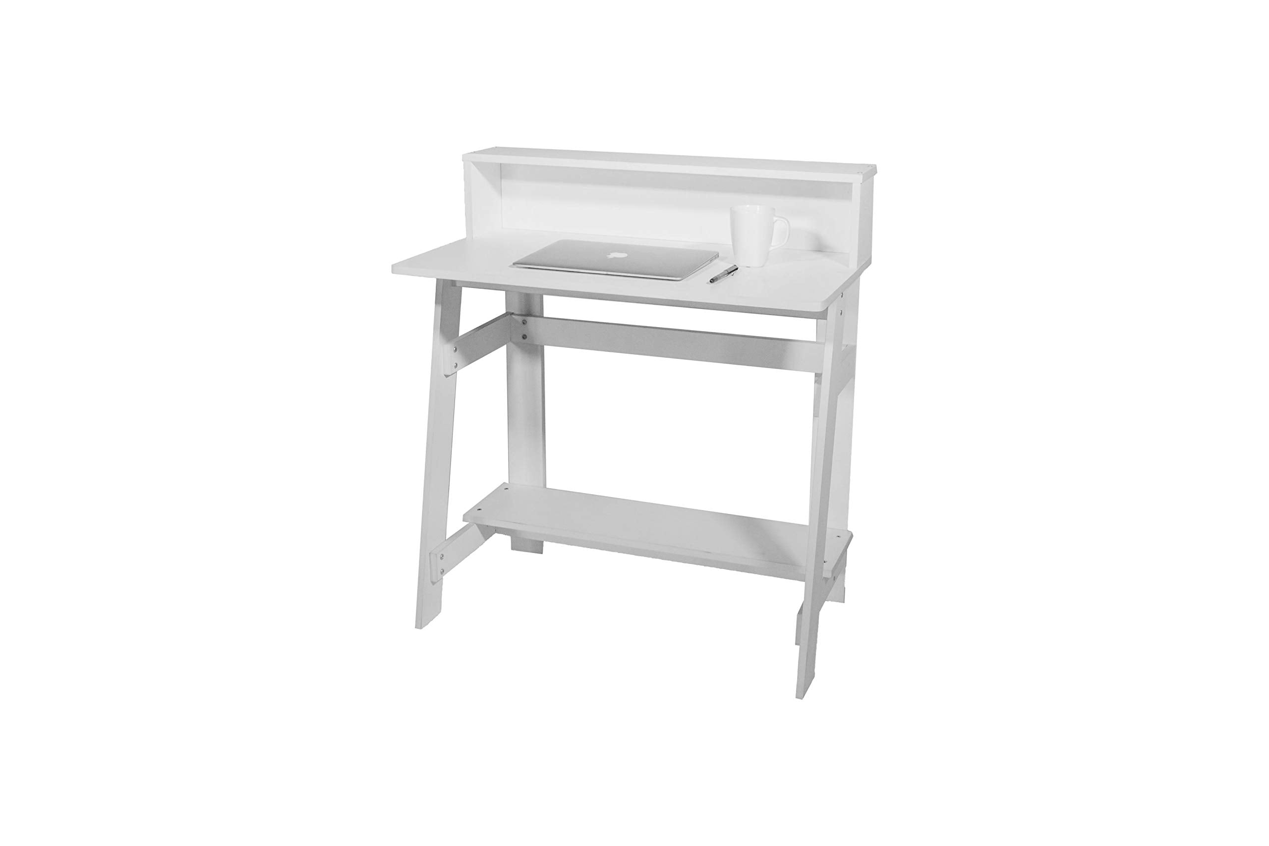OneSpace Lennox Hutch Computer Desk, Small Desk for Home Office, Compact Writing Desk, White
