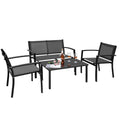 Flamaker 4 Pieces Outdoor Patio Furniture Textilene Modern Conversation Black Bistro Set with Loveseat Tea Table for Home, Lawn 