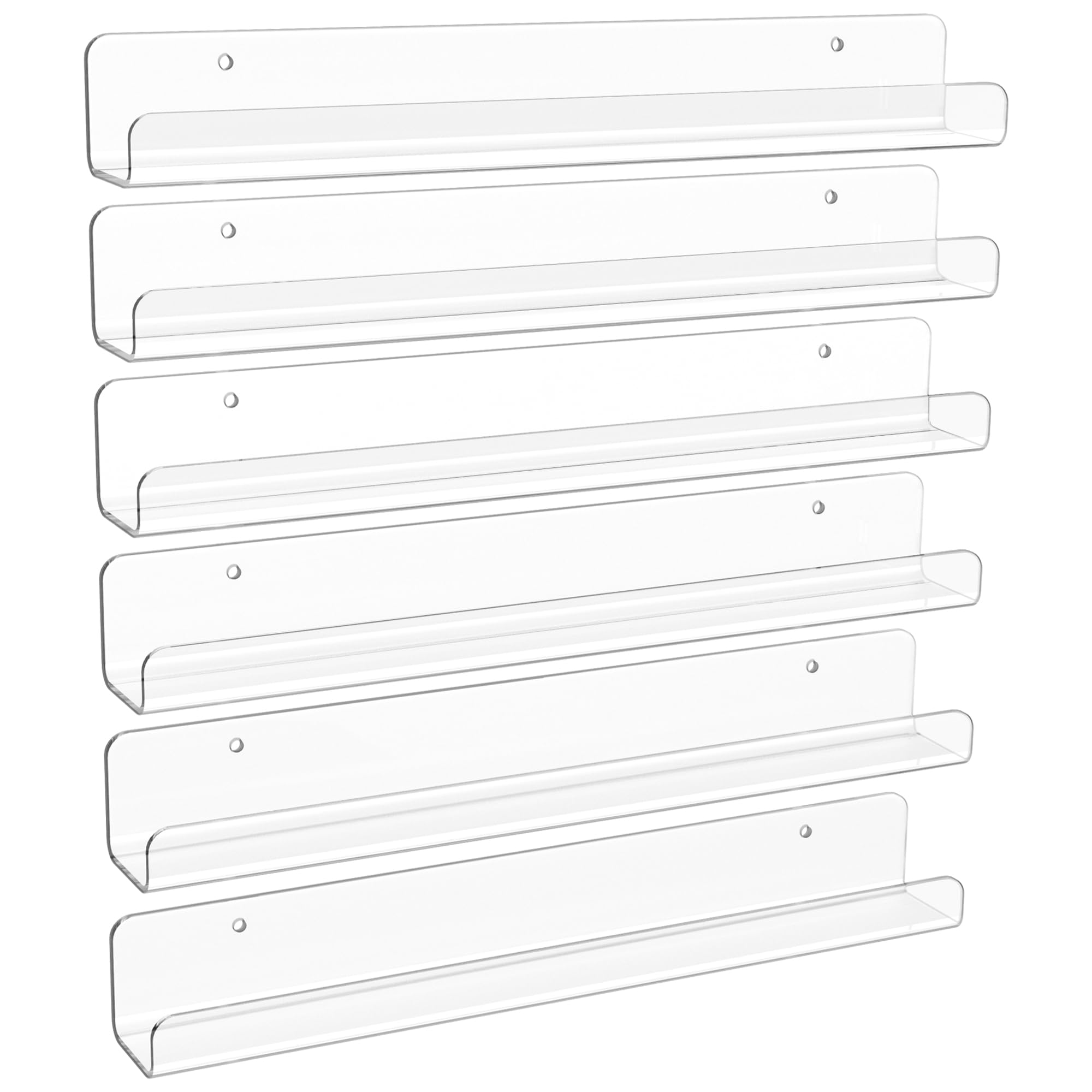 upsimples 6 Pack Clear Acrylic Shelves, 12 Nursery Book Shelves for Wall, Floating Bookshelf for Kids Baby, Vinyl Display, Recor