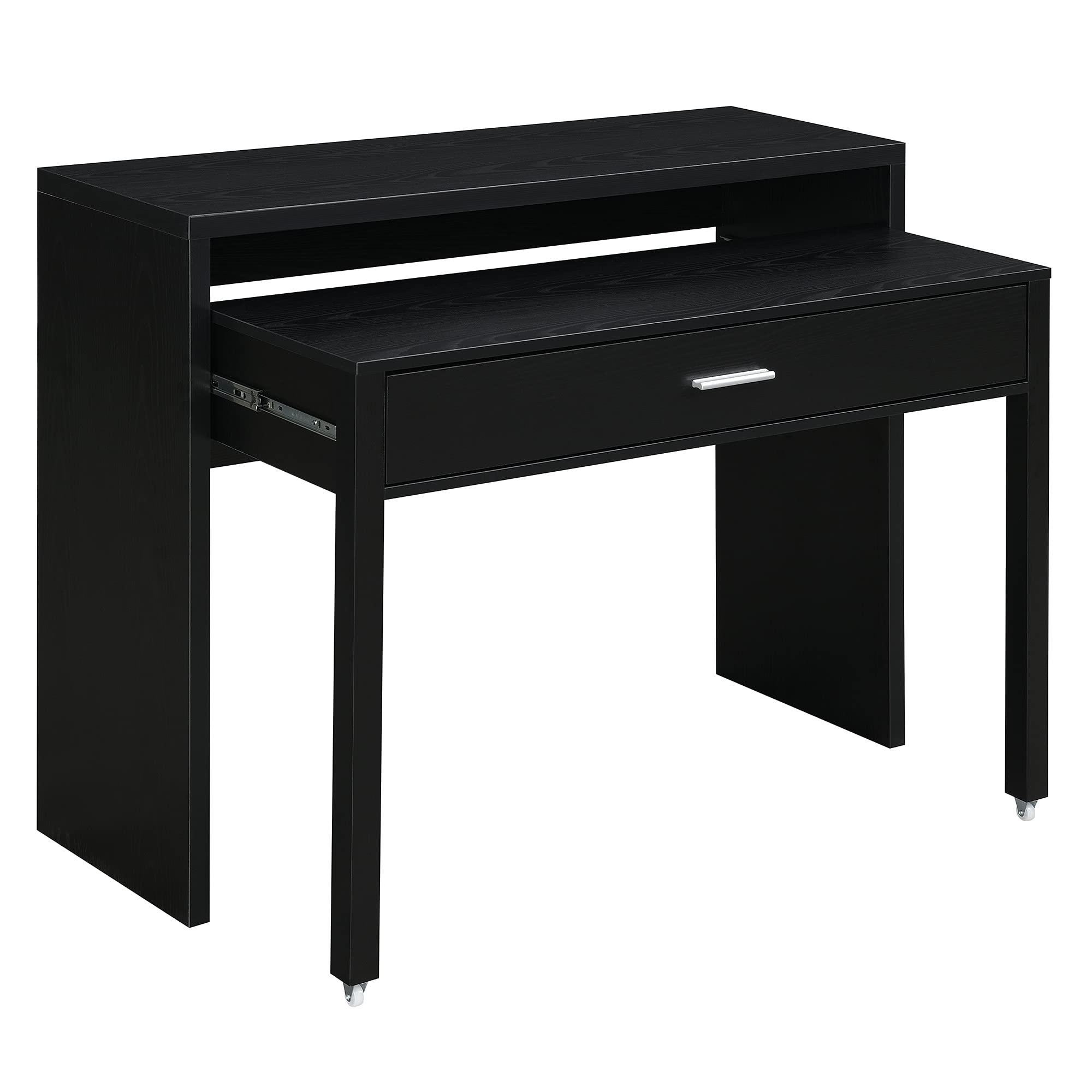 Convenience Concepts Newport JB Console/Sliding Desk with Drawer and Riser, Black