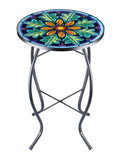 VCUTEKA Outdoor Side Table Mosaic End Table Patio Side Table Small End Table Glass Top Round Balcony Coffee Table Porch Indoor G