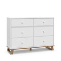 Storkcraft Modern 6 Drawer Double Dresser (White with Vintage Driftwood) - GREENGUARD Gold Certified, Modern Double Dresser for 