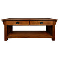 Leick Home 8204 Mission Impeccable Coffee Table for Living Room, Two Drawers and Shelf, Made with Solid Wood, Medium Oak Finish