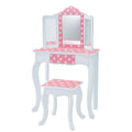 Teamson Kids Princess Gisele Polka Dot Print 2-Piece Kids Wooden Play Vanity Set with Vanity Table, Tri-Fold Mirror, Storage Dra