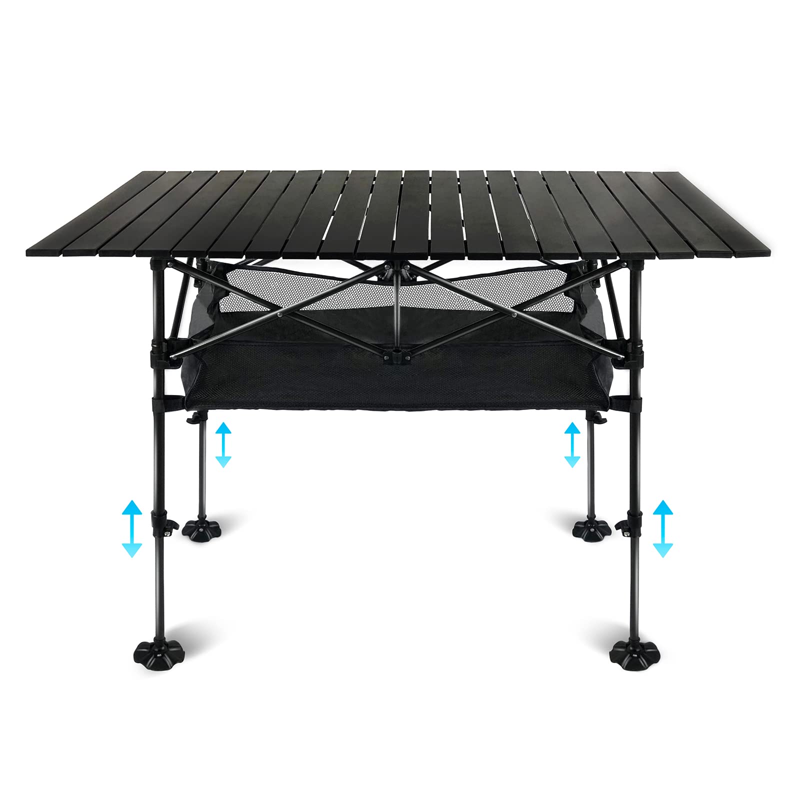 LEADALLWAY Adjustable Height Aluminum Camping Table Folding Portable Outdoor Table with Large Storage Organizer and Carrying Bag