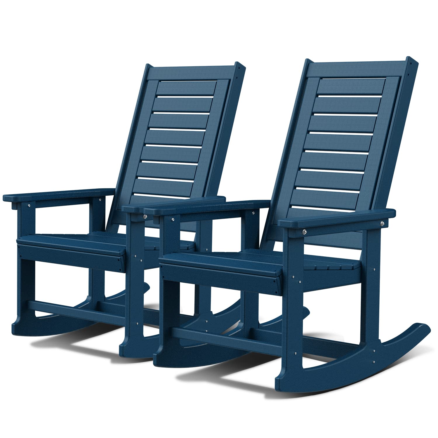 GREENVINES Outdoor Rocking Chairs | Set of 2 | Porch Rocker | HDPE Plastic | Blue | Oversized Rockers | High Back | Big & Tall |